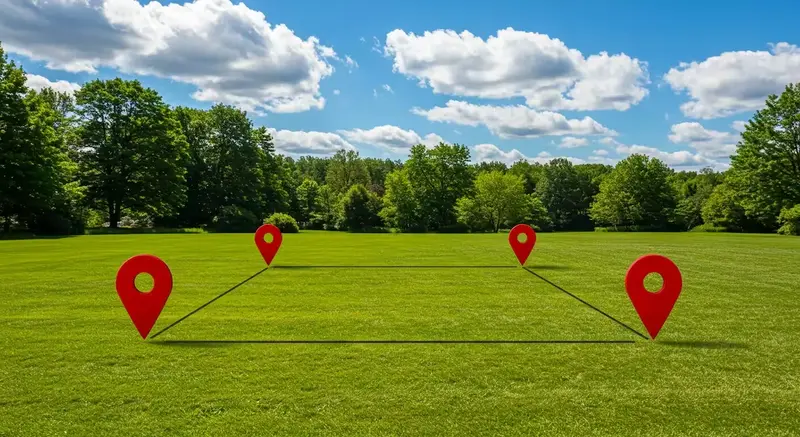Red icons and outline dividing open field into pieces