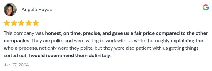 Angela's feedback highlights the smooth and fast process