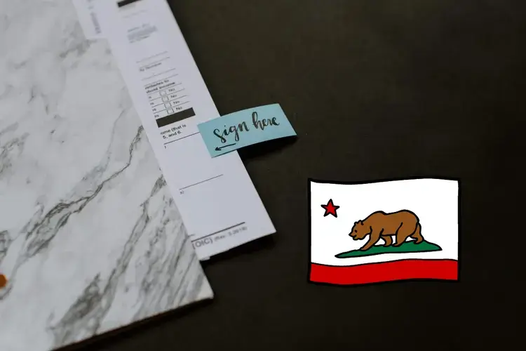 Real estate forms with the California state emblem.