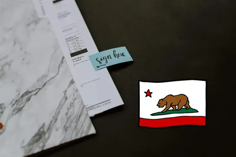Real estate forms with the California state emblem.