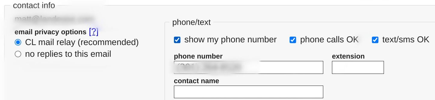 craigslist contact info section