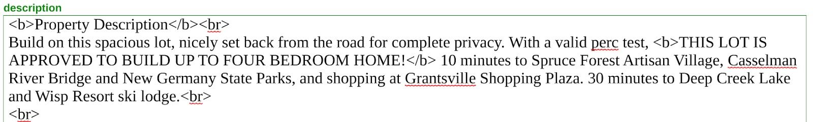 craigslist property description with html tags