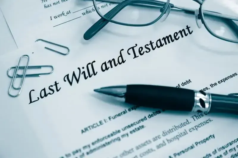 Book cover with the words inheritance last will and testament