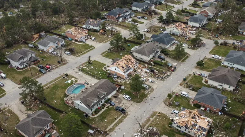 Aerial view of the tornado damage in Clarksville