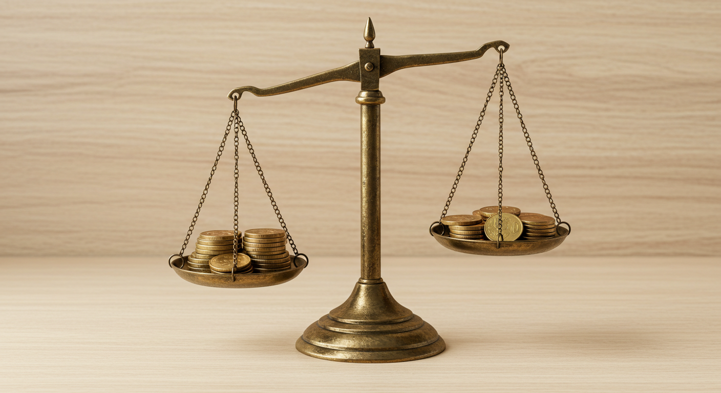 Scales with money tipping to one side symbolizing unequal financial contributions